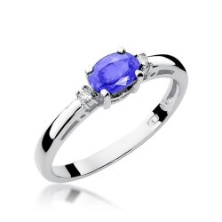 Pierścionek zaręczynowy z białego złota z tanzanitem i diamentami 0,03ct Fire Of Love