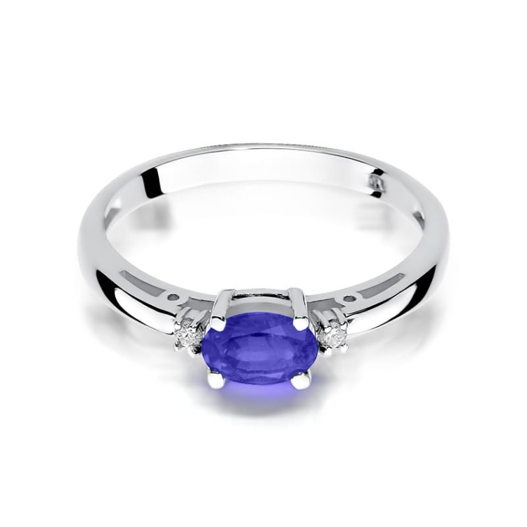 Pierścionek zaręczynowy z białego złota z tanzanitem i diamentami 0,03ct Fire Of Love