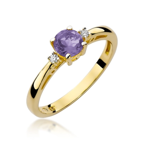 Przejdź do produktu Pierścionek zaręczynowy z żółtego złota z ametystem i diamentami 0,03ct Fire Of Love 