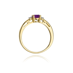 Pierścionek zaręczynowy z żółtego złota z ametystem i diamentami 0,03ct Fire Of Love