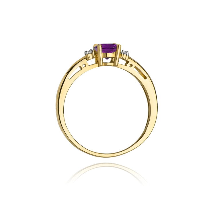 Pierścionek zaręczynowy z żółtego złota z ametystem i diamentami 0,03ct Fire Of Love