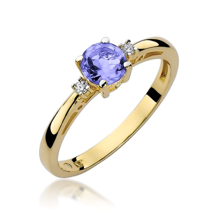 Pierścionek zaręczynowy z żółtego złota z tanzanitem i diamentami 0,03ct Fire Of Love
