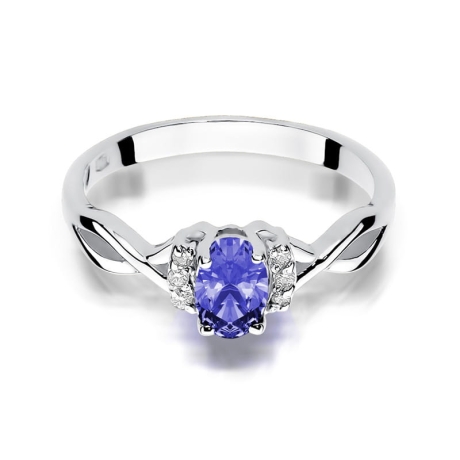 Przejdź do produktu Pierścionek zaręczynowy z białego złota z tanzanitem i diamentami 0,05ct Fire Of Love 