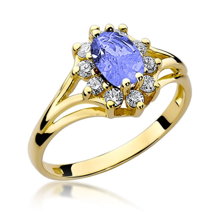 Pierścionek zaręczynowy z żółtego złota z tanzanitem i diamentami 0,30ct Fire Of Love