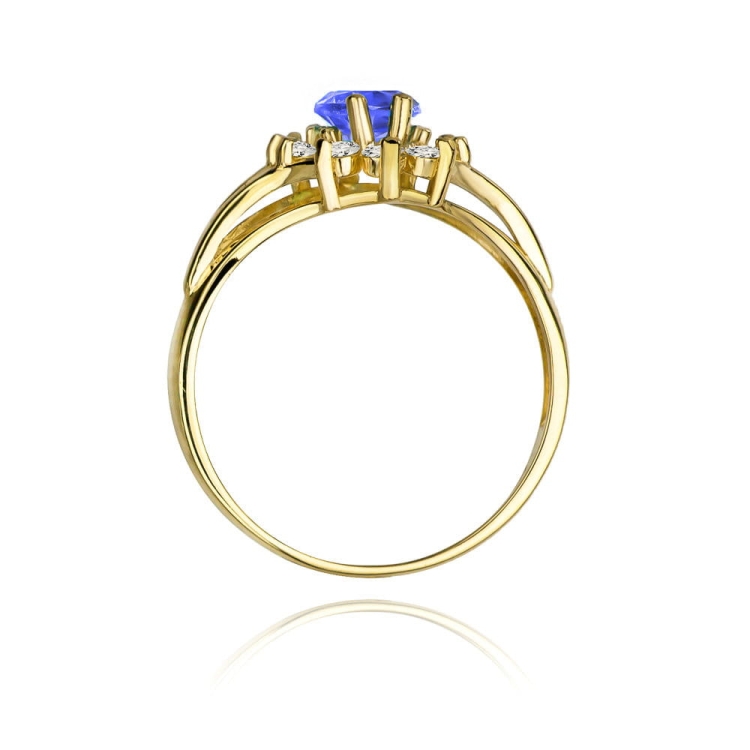 Pierścionek zaręczynowy z żółtego złota z tanzanitem i diamentami 0,30ct Fire Of Love