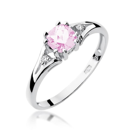 Przejdź do produktu Pierścionek zaręczynowy z białego złota z różowym topazem i diamentami 0,03ct Fire Of Love