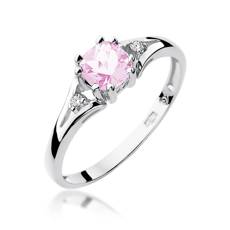Pierścionek zaręczynowy z białego złota z różowym topazem i diamentami 0,03ct Fire Of Love