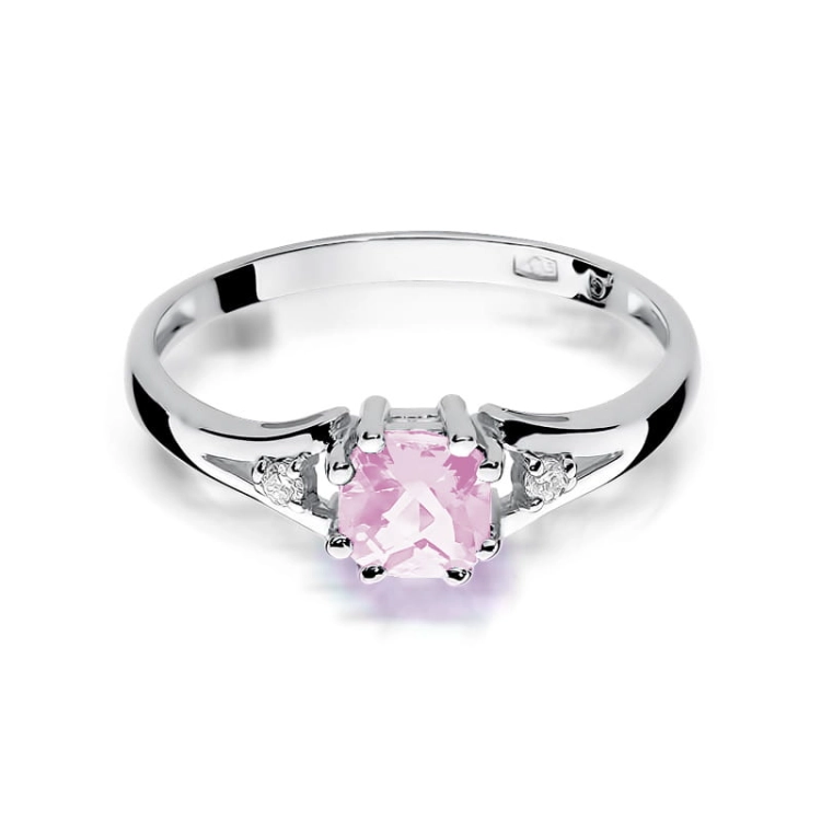 Pierścionek zaręczynowy z białego złota z różowym topazem i diamentami 0,03ct Fire Of Love