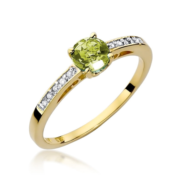 Pierścionek zaręczynowy z żółtego złota z oliwinem i diamentami 0,05ct Fire Of Love
