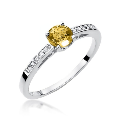 Przejdź do produktu Pierścionek zaręczynowy z białego złota z cytrynem i diamentami 0,05ct Fire Of Love 