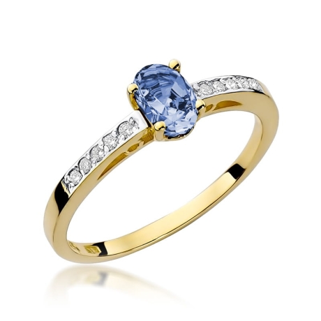 Przejdź do produktu Pierścionek zaręczynowy z żółtego złota z tanzanitem i diamentami 0,05ct Fire Of Love 