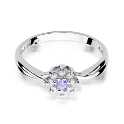 Pierścionek zaręczynowy z białego złota z tanzanitem i diamentami 0,12ct Fire Of Love