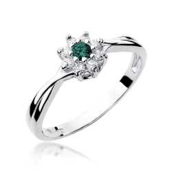 Pierścionek zaręczynowy z białego złota z szmaragdem i diamentami 0,12ct Fire Of Love