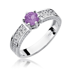 Pierścionek zaręczynowy z białego złota z ametystem i diamentami 0,08ct Fire Of Love