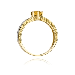 Pierścionek zaręczynowy z żółtego złota z cytrynem i diamentami 0,08ct Fire Of Love