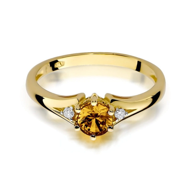 Pierścionek zaręczynowy z żółtego złota z cytrynem i diamentami 0,03ct Fire Of Love