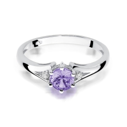 Pierścionek zaręczynowy z białego złota z ametystem i diamentami 0,03ct Fire Of Love