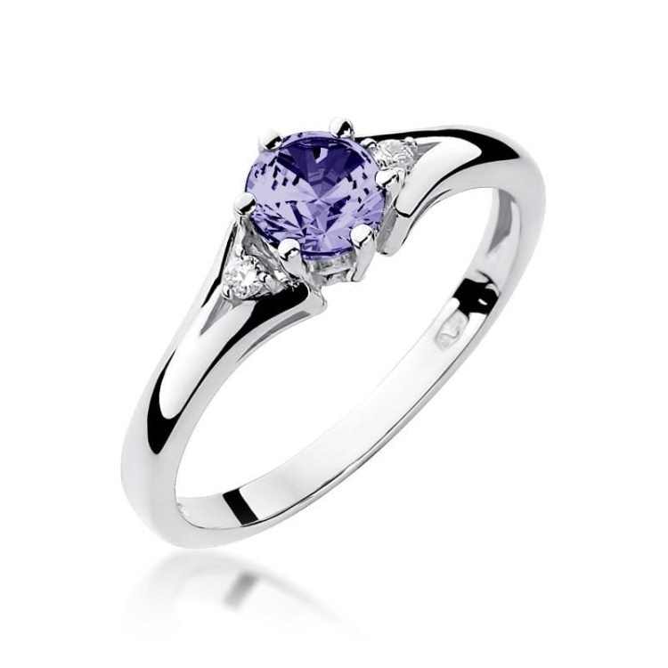 Pierścionek zaręczynowy z białego złota z tanzanitem i diamentami 0,03ct Fire Of Love