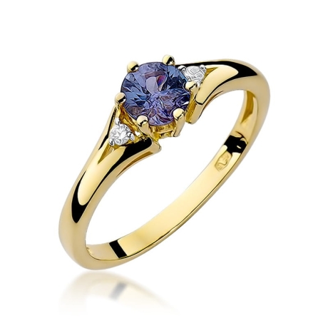 Przejdź do produktu Pierścionek zaręczynowy z żółtego złota z szafirem i diamentami 0,03ct Fire Of Love