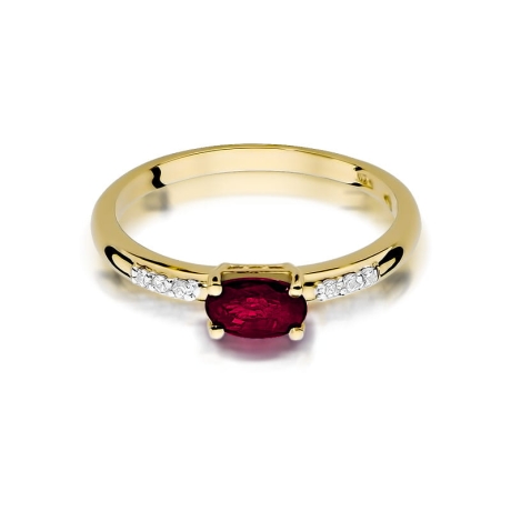 Przejdź do produktu Pierścionek zaręczynowy z żółtego złota z rubinem i diamentami 0,03ct Fire Of Love 