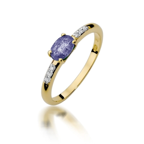 Przejdź do produktu Pierścionek zaręczynowy z żółtego złota z tanzanitem i diamentami 0,03ct Fire Of Love 
