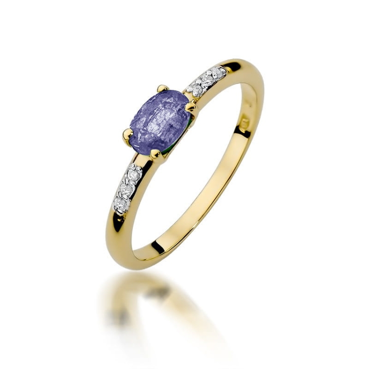 Pierścionek zaręczynowy z żółtego złota z tanzanitem i diamentami 0,03ct Fire Of Love