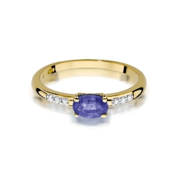 Pierścionek zaręczynowy z żółtego złota z tanzanitem i diamentami 0,03ct Fire Of Love