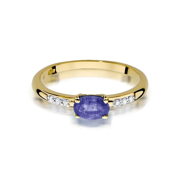 Pierścionek zaręczynowy z żółtego złota z tanzanitem i diamentami 0,03ct Fire Of Love