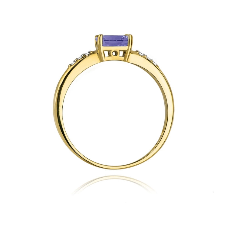 Pierścionek zaręczynowy z żółtego złota z tanzanitem i diamentami 0,03ct Fire Of Love
