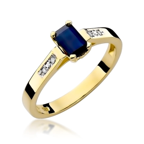 Przejdź do produktu Pierścionek zaręczynowy z żółtego złota z szafirem i diamentami 0,04ct Fire Of Love 