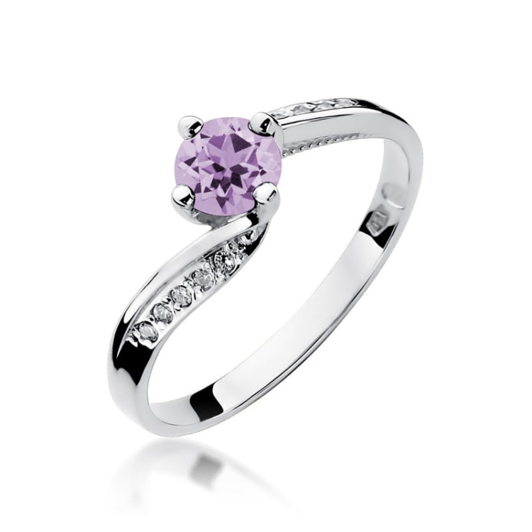 Pierścionek zaręczynowy z białego złota z ametystem i brylantami 0,05ct Fire Of Love