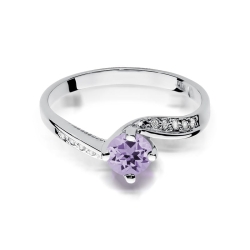 Pierścionek zaręczynowy z białego złota z ametystem i brylantami 0,05ct Fire Of Love