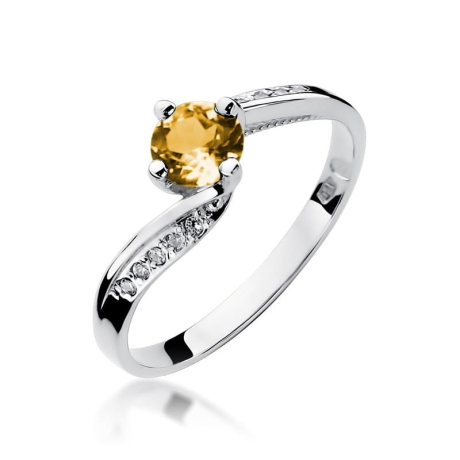 Przejdź do produktu Pierścionek zaręczynowy z białego złota z cytrynem i diamentami 0,05ct Fire Of Love