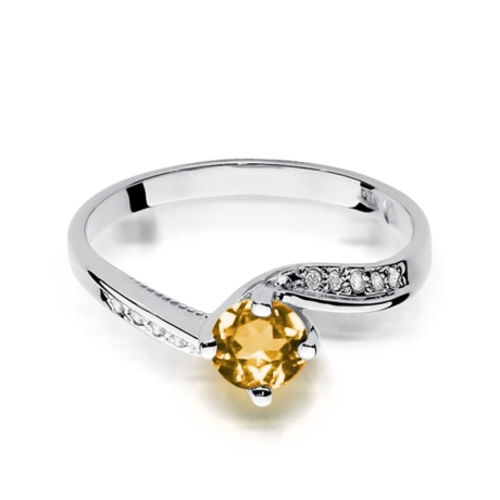 Przejdź do produktu Pierścionek zaręczynowy z białego złota z cytrynem i diamentami 0,05ct Fire Of Love