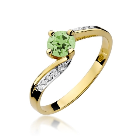 Przejdź do produktu Pierścionek zaręczynowy z żółtego złota z oliwinem i diamentami 0,05ct Fire Of Love 