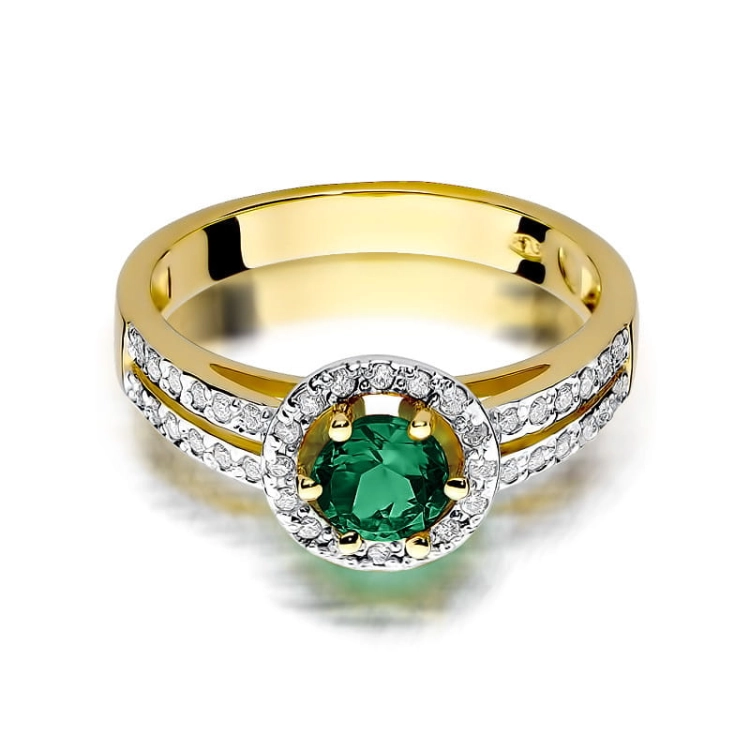 Pierścionek zaręczynowy z żółtego złota z szmaragdem i diamentami 0,20ct Fire Of Love