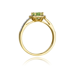 Pierścionek zaręczynowy z żółtego złota z oliwinem i diamentami 0,20ct Fire Of Love