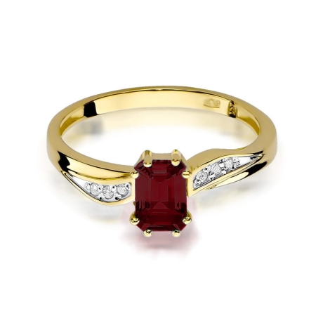 Przejdź do produktu Pierścionek zaręczynowy z żółtego złota z granatem i diamentami 0,03ct Fire Of Love 