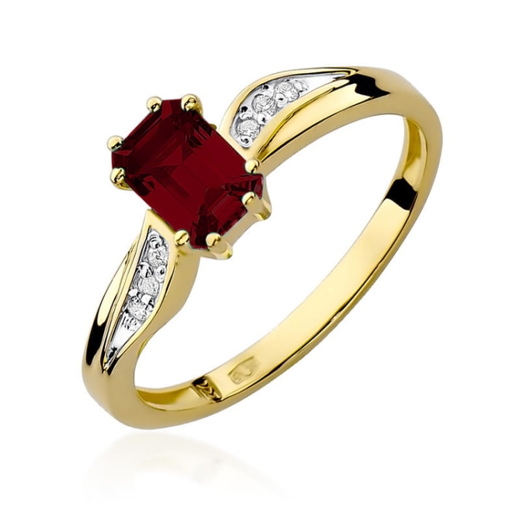 Pierścionek zaręczynowy z żółtego złota z granatem i diamentami 0,03ct Fire Of Love