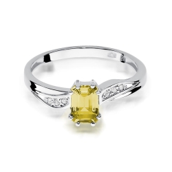 Pierścionek zaręczynowy z białego złota z cytrynem i diamentami 0,03ct Fire Of Love