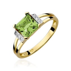 Pierścionek zaręczynowy z żółtego złota z oliwinem i diamentami 0,03ct Fire Of Love