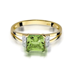 Pierścionek zaręczynowy z żółtego złota z oliwinem i diamentami 0,03ct Fire Of Love