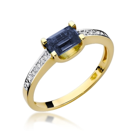Przejdź do produktu Pierścionek zaręczynowy z żółtego złota z szafirem i diamentami 0,03ct Fire Of Love 