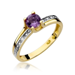 Pierścionek zaręczynowy z żółtego złota z ametystem i diamentami 0,03ct Fire Of Love
