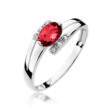 Przejdź do produktu Pierścionek zaręczynowy z białego złota z rubinem i diamentami 0,05ct Fire Of Love 