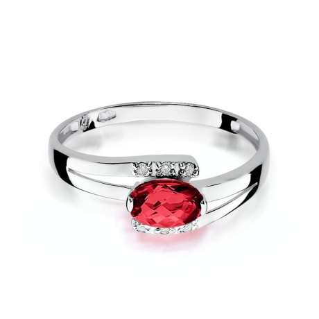 Przejdź do produktu Pierścionek zaręczynowy z białego złota z rubinem i diamentami 0,05ct Fire Of Love 