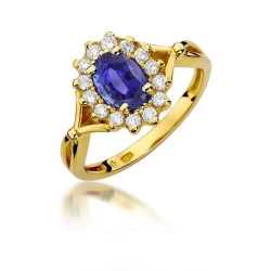 Pierścionek zaręczynowy z żółtego złota z tanzanitem i diamentami 0,28ct Fire Of Love
