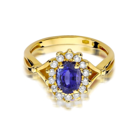 Przejdź do produktu Pierścionek zaręczynowy z żółtego złota z tanzanitem i diamentami 0,28ct Fire Of Love