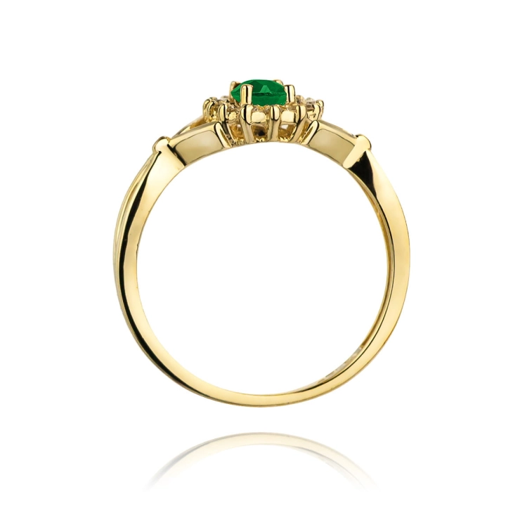 Pierścionek zaręczynowy z żółtego złota z szmaragdem i diamentami 0,12ct Fire Of Love