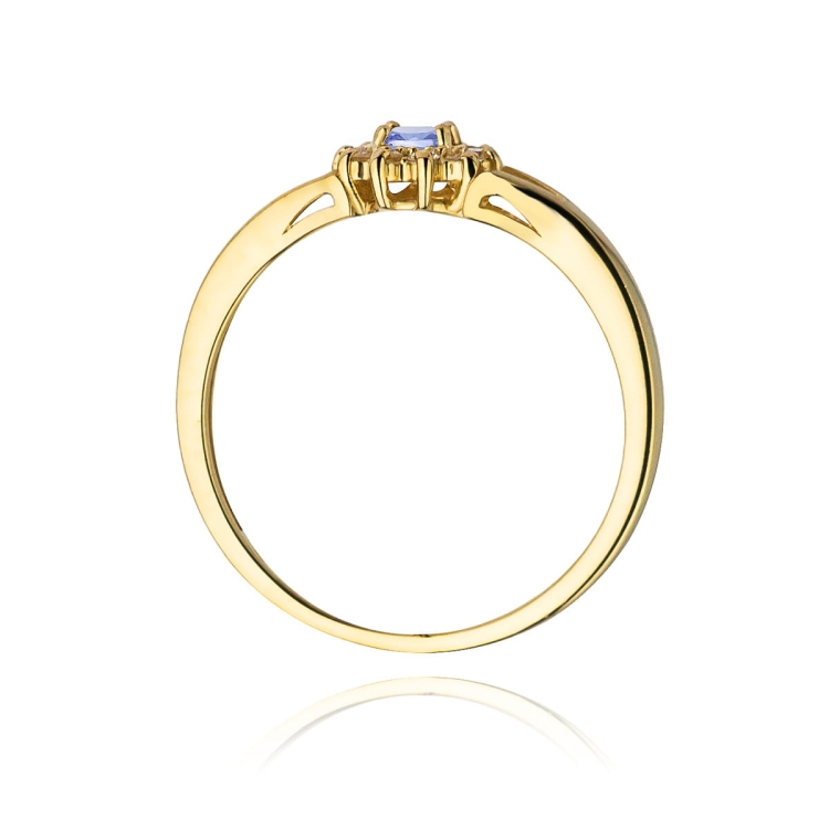 Pierścionek zaręczynowy z żółtego złota z tanzanitem i diamentami 0,09ct Fire Of Love